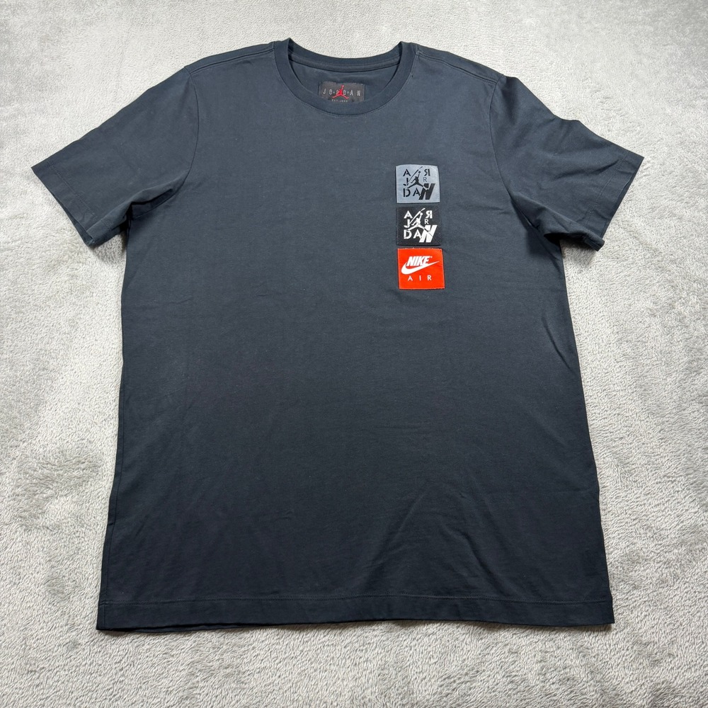 Nike Air Jordan AJ4 Label T-Shirt Men Large Black Triple Logo Patch CI9875-010